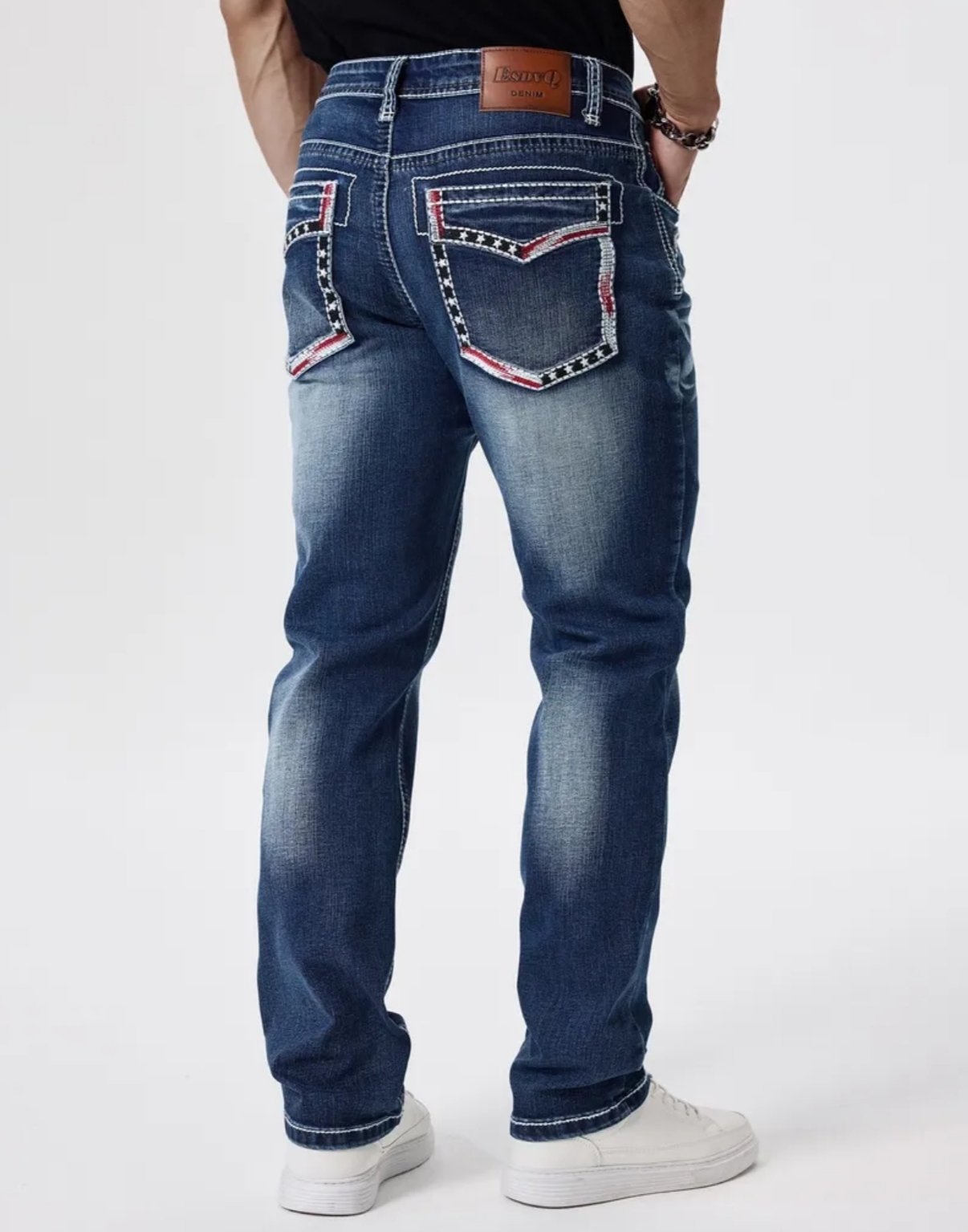 Jean homme bleu poches brodées usa