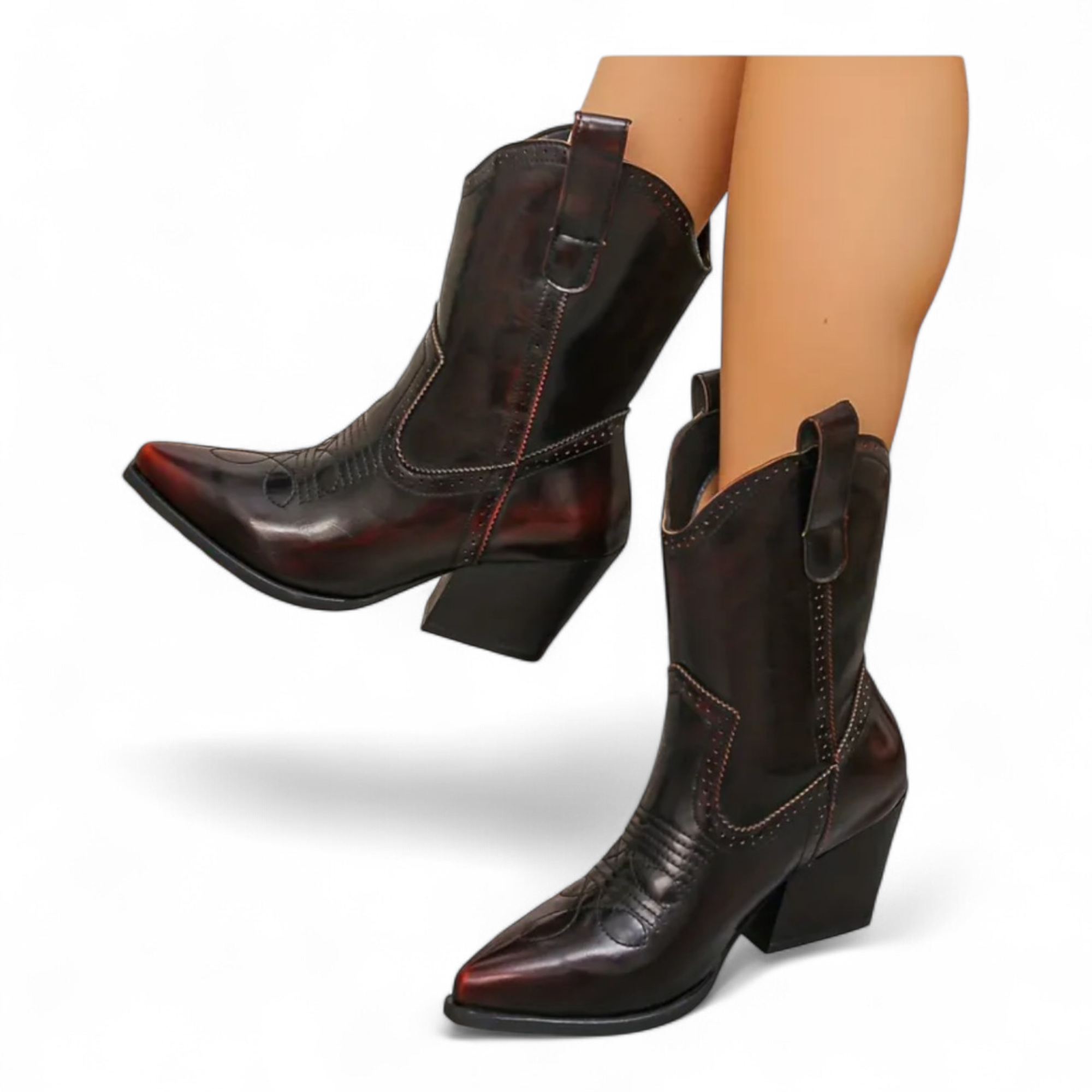 Bottes noires et reflets rouge
