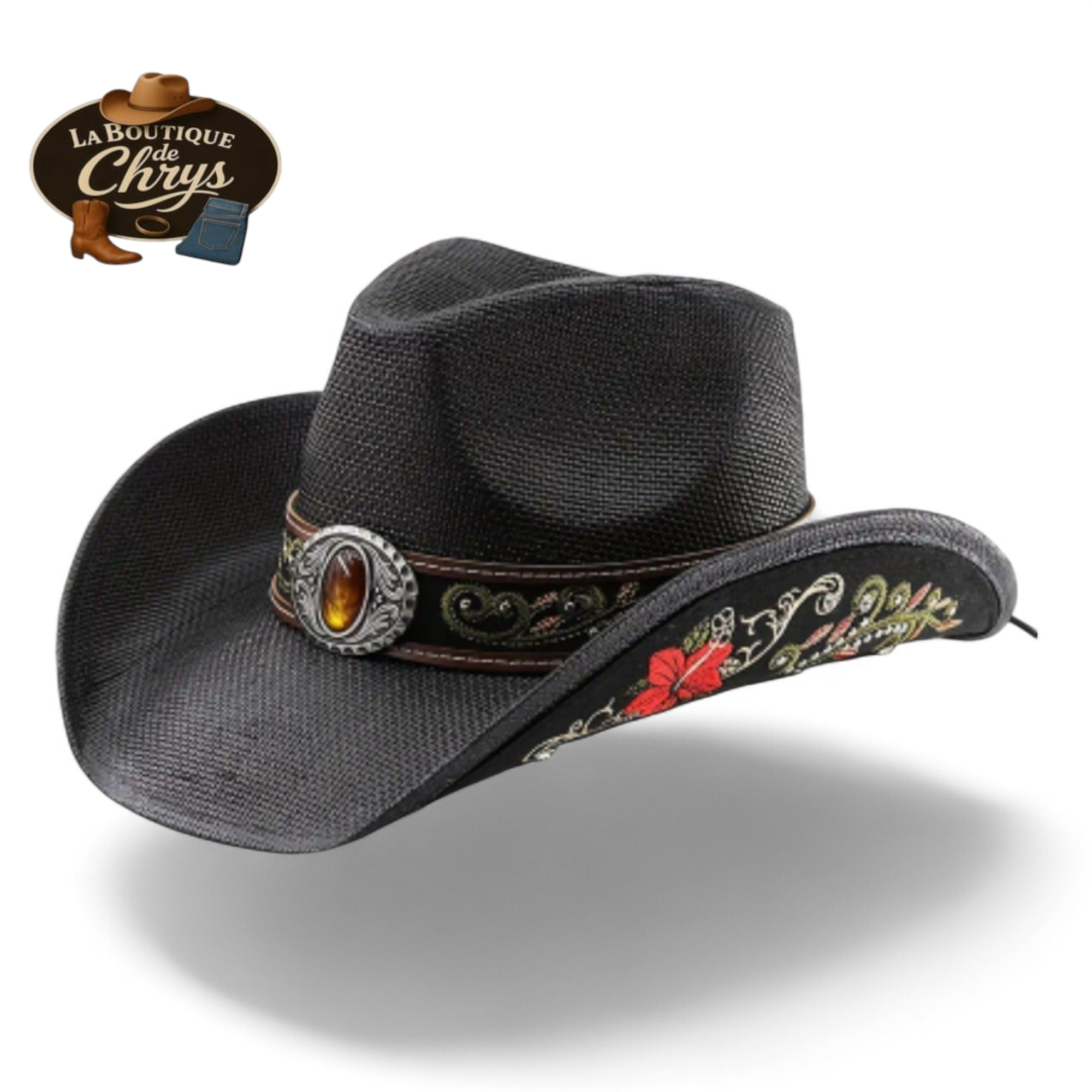 Chapeau noir avec broderies